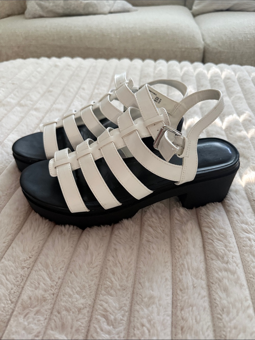 Women's White Multi-Strap Block Heel Sandals